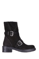 Women's Suede Boots with Stud and Buckle Detail | Derimod