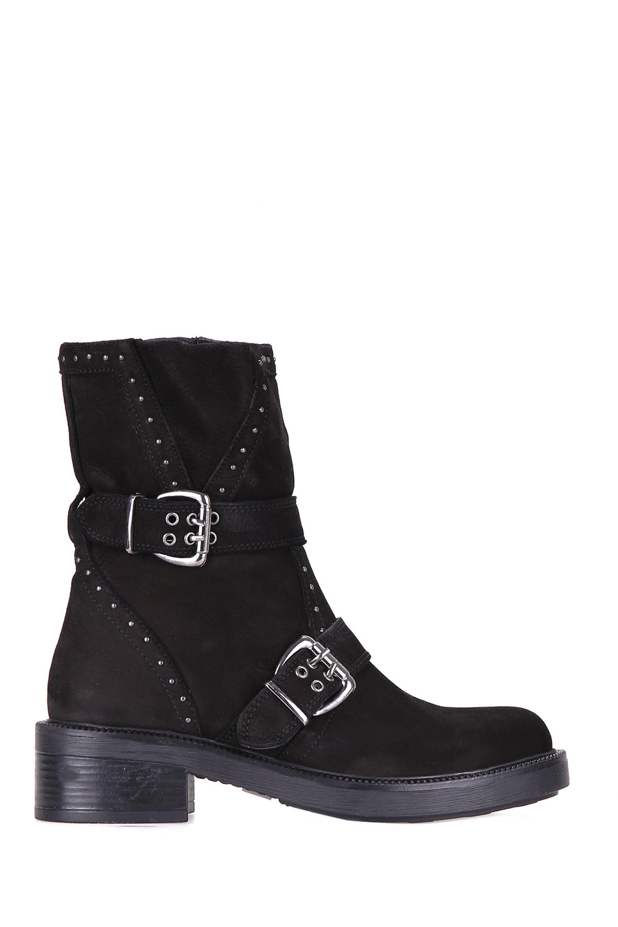 Women's Suede Boots with Stud and Buckle Detail