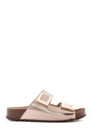 Women's Bronze Double Buckle Comfort Slippers | Derimod