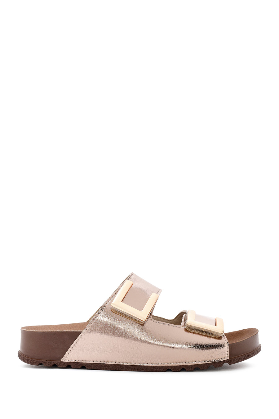 Women's Bronze Double Buckle Comfort Slippers 24SFE235432 | Derimod
