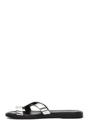 Women's Grey Metallic Leather Slippers | Derimod