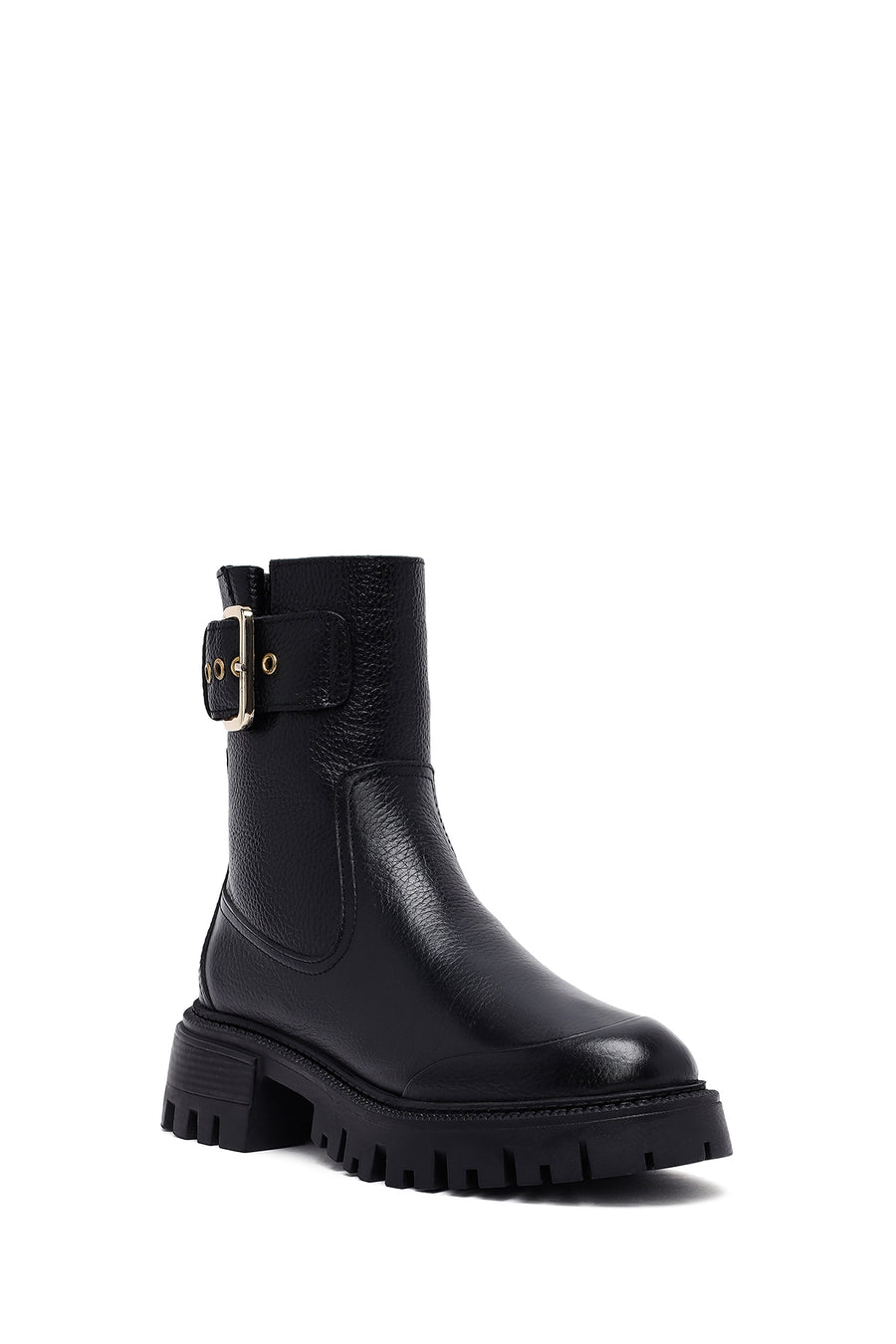Woman Black Thick-Soled Leather Boots