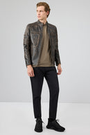 Morant Men's Brown Vintage Slim-Fit Leather Jacket | Derimod