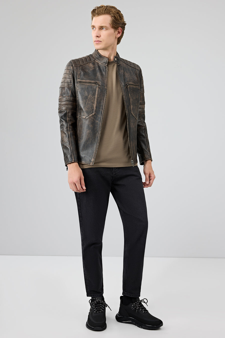 Morant Men's Brown Vintage Slim-Fit Leather Jacket
