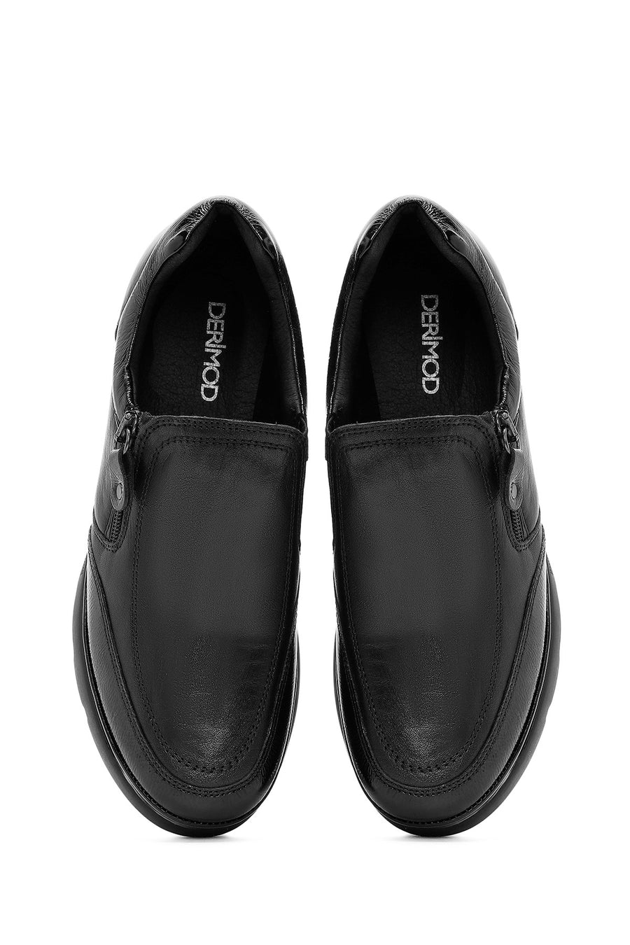 Women's Black Zipper Detailed Leather Comfort Shoes