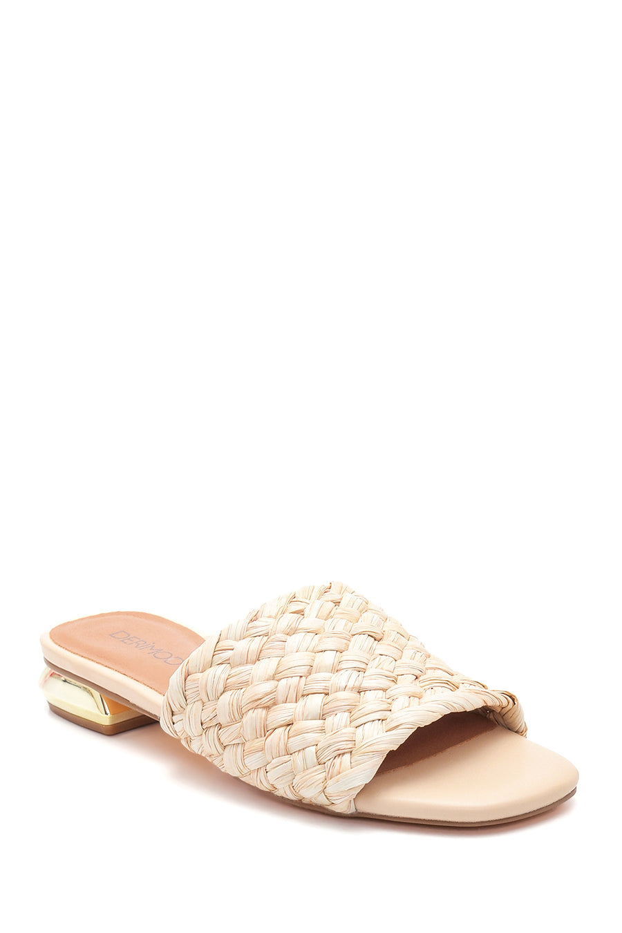 Women's Beige Straw Flat Slippers