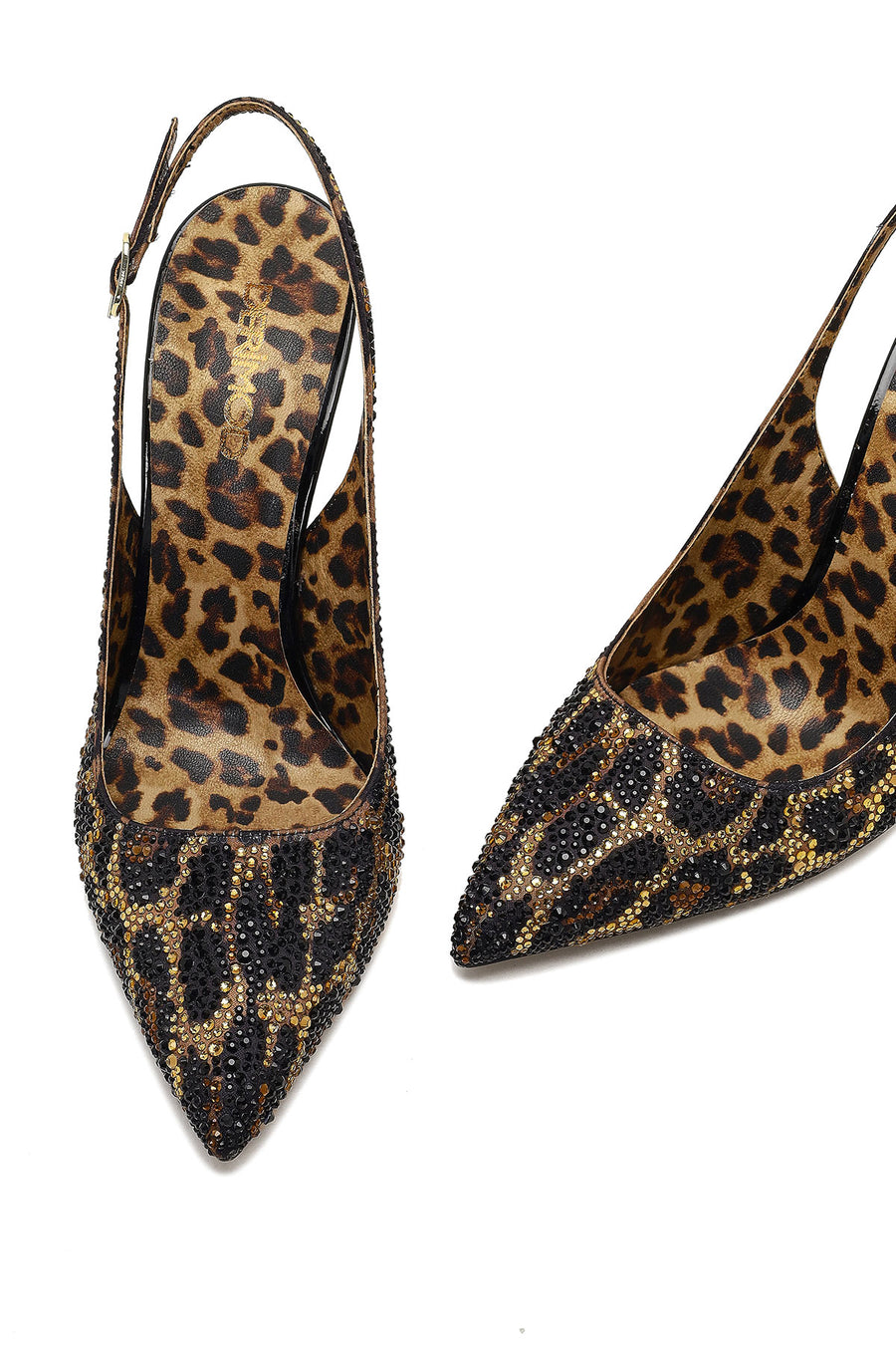 Women's Leopard Patterned Jeweled Open Back High Thin Heel Leather Shoe