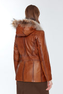 Rachel (Plus) Women's Camel Leather Coat | Derimod