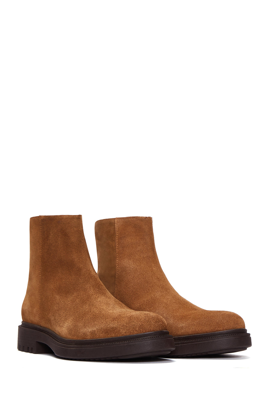 Men's Tan Suede Leather Zippered Boots