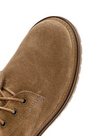 Women's Brown Zippered Suede Leather Combat Boots | Derimod