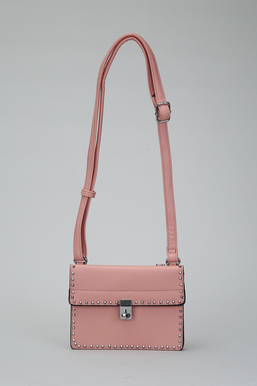 Pink Women's Crossbody Bag with Staple Detail