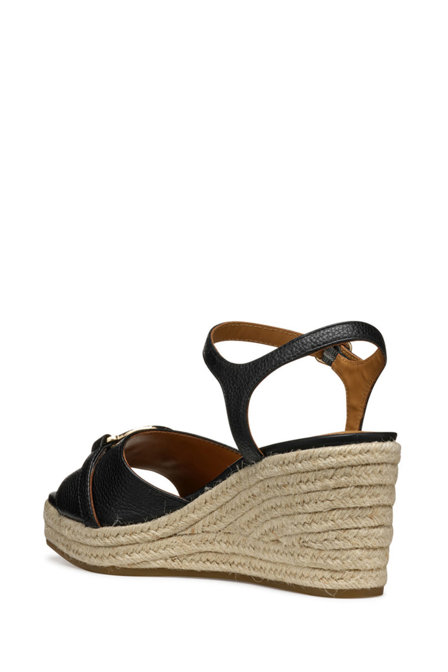 Geox Women Black D Panarea Wedge Heel Leather Sandal