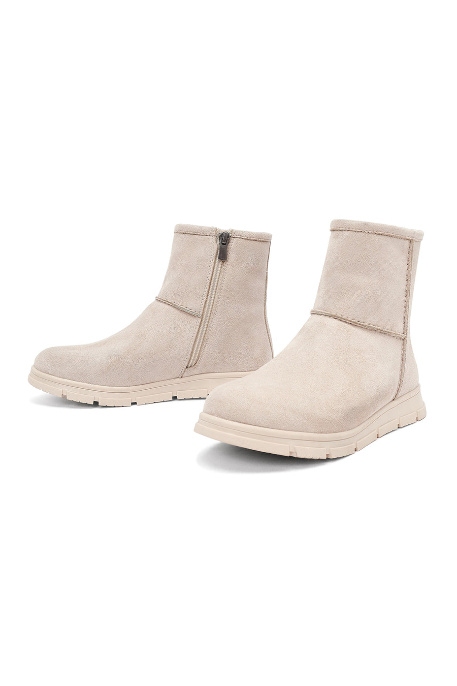 Women's Beige Zippered Suede Teddy Boot