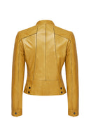 Linda Women's Yellow Short Leather Jacket | Derimod