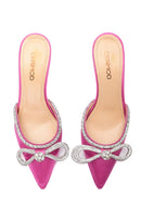 Women's Pink Leather Stone Heeled Slippers | Derimod