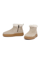 Woman Beige Zip Closure Thick-Soled Suede Teddy Boots | Derimod