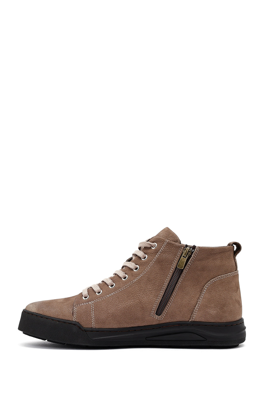 Men's Beige Zippered Nubuck Leather Sports Boots