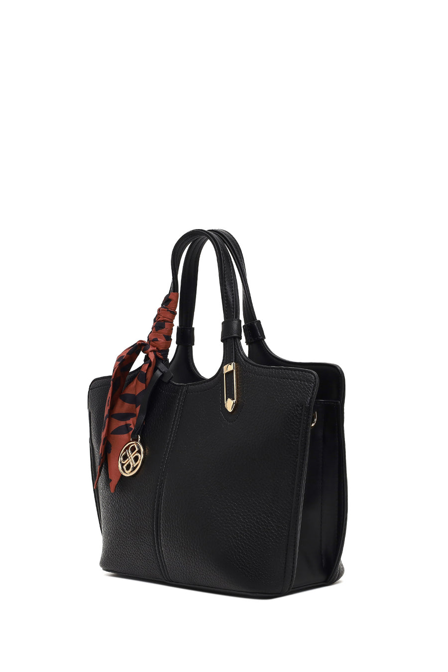 Woman Black Long-Strap Accessorized Shoulder Bag