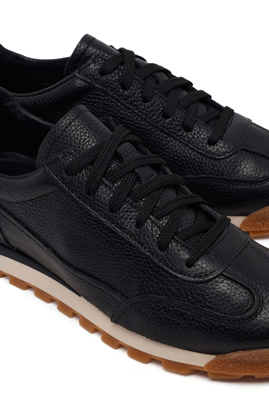 Erkek Siyah Bağcıklı Deri Sneaker