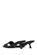 Women's Black Short Thin Heeled Slippers | Derimod