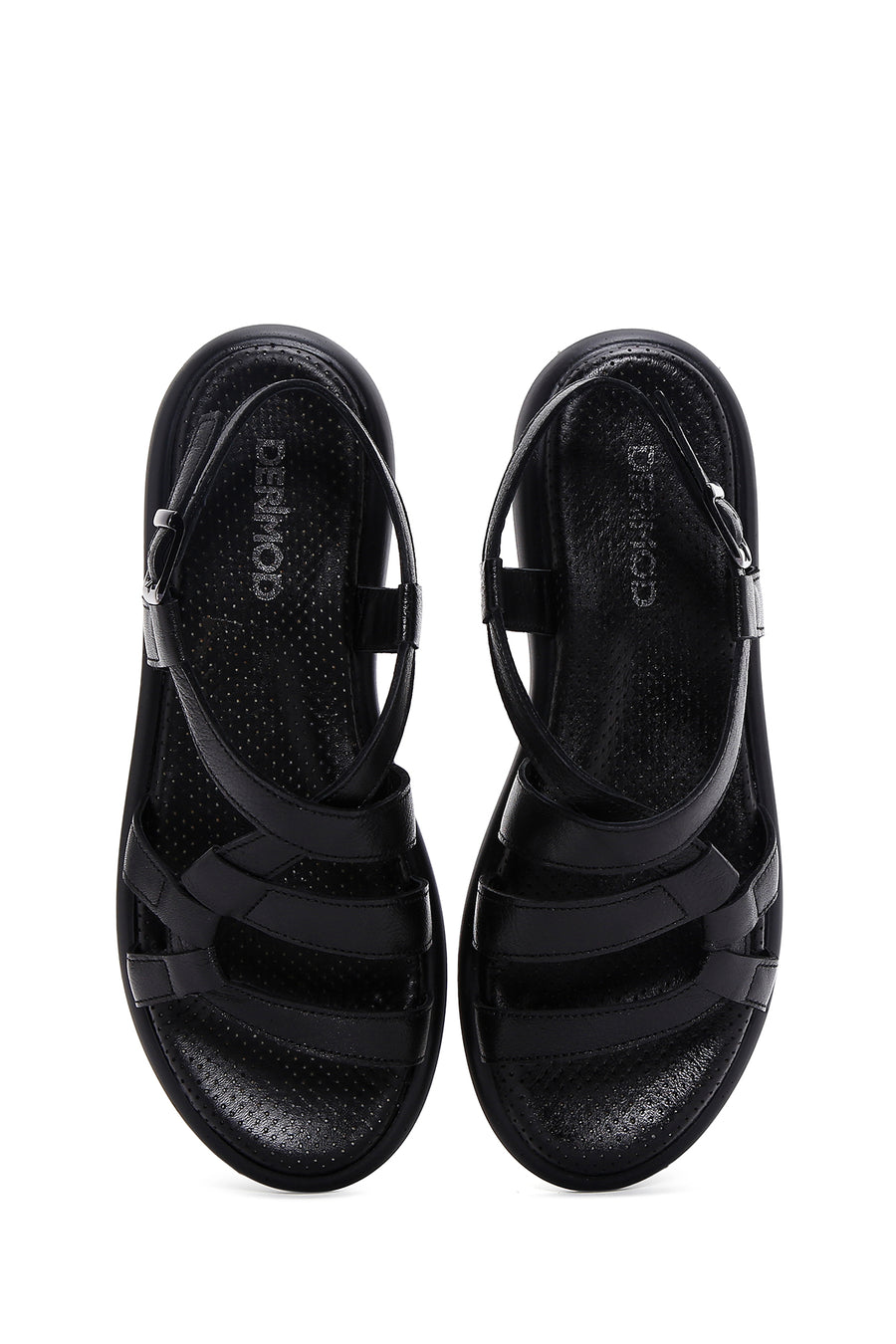 Women's Black Ankle Strap Leather Sandals