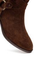 Woman Tan Zippered Suede Leather Cowboy Boots | Derimod