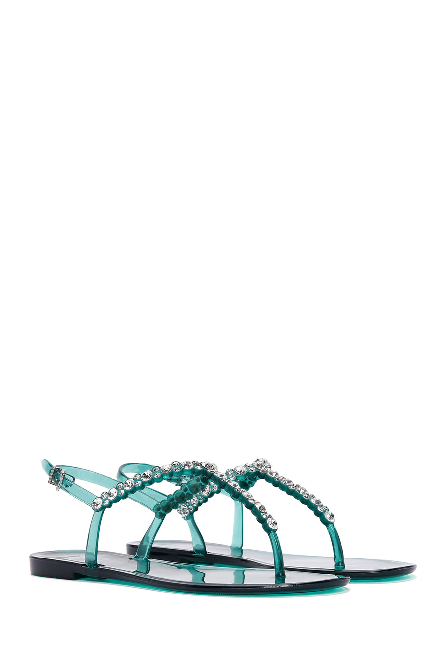 Women's Blue Ankle Strap Stone Flip Flops Sandals