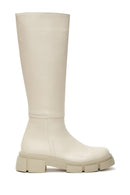 Women's Beige Leather Zippered Thick Soled Boots | Derimod