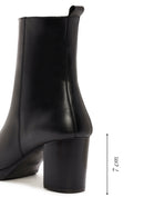 Woman Black Zip Closure Thick-Heeled Leather Boots | Derimod