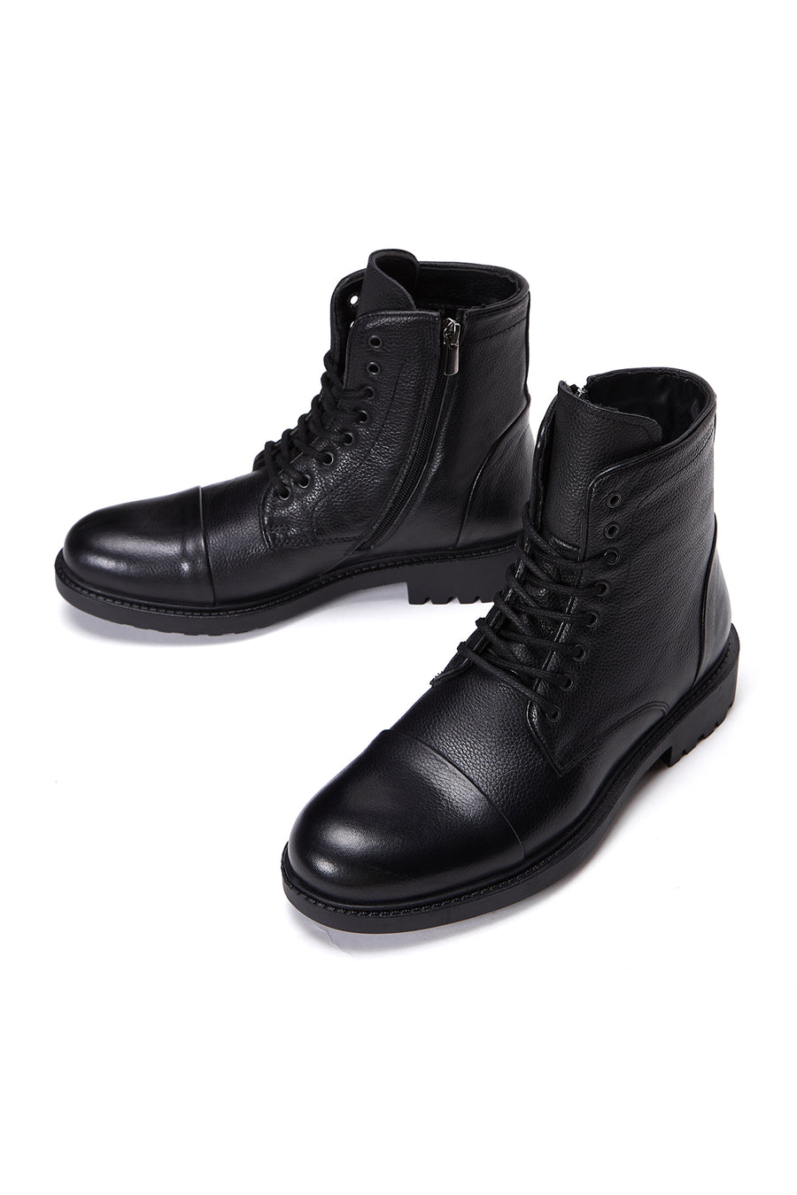 Men's Black Leather Boots Flat Boots