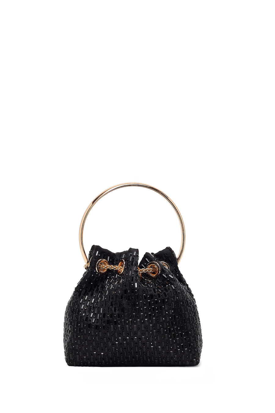 Women's Black Long Chain Strap Stone-Embellished Mini Evening Bag