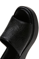 Women's Black Wedge Heeled Leather Comfort Slippers | Derimod
