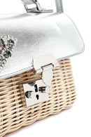 Women's Silver Accessory Long Strap Straw Crossbody Bag | Derimod