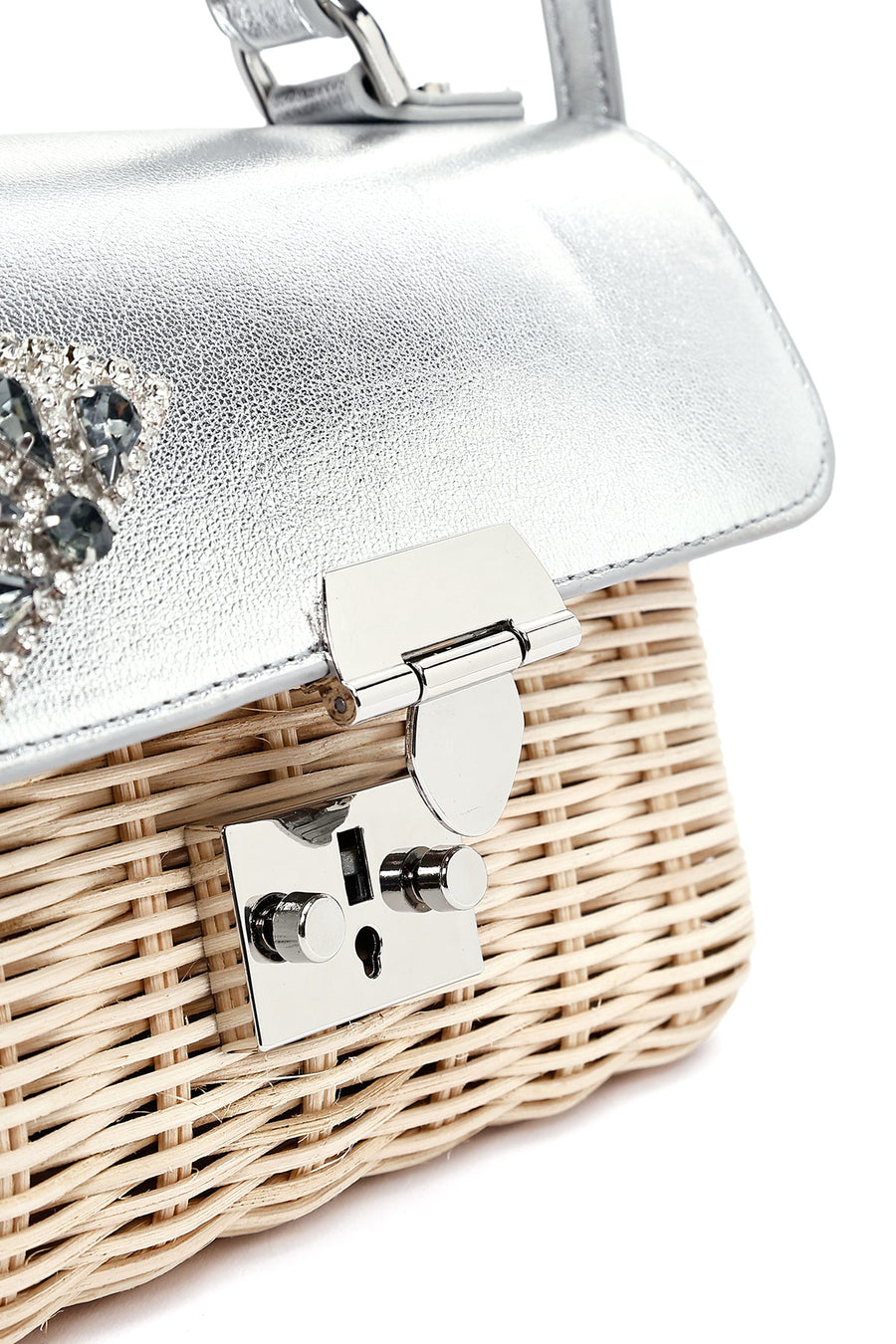 Women's Silver Accessory Long Strap Straw Crossbody Bag
