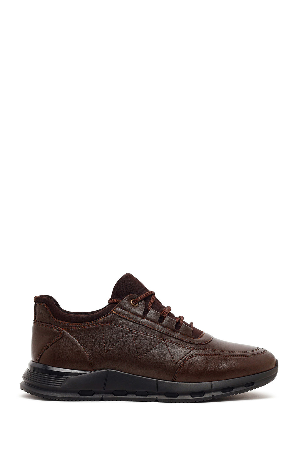 Erkek Kahverengi Bağcıklı Deri Casual Sneaker