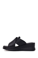 Women's Black Thick Soled Leather Comfort Slippers | Derimod