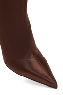Woman Brown Zip Closure Thin-heeled Stretch Boots | Derimod