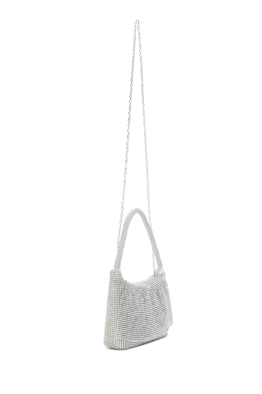Women's Silver Long Chain Strap Stone Mini Evening Handbag