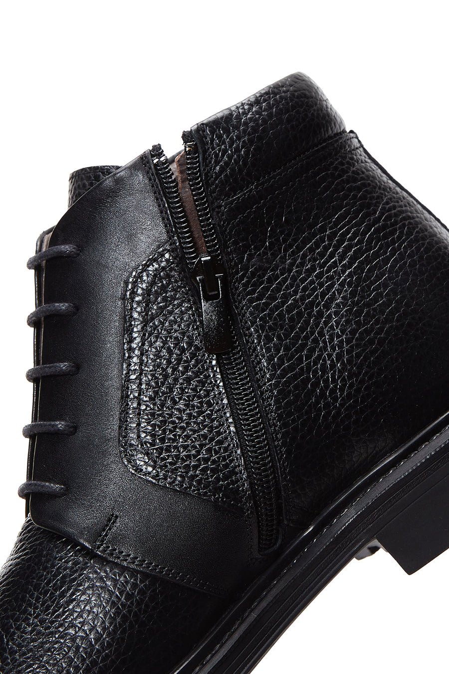 Men's Black Leather Zippered Casual Boots