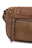 Woman Tan Long-Strap Studded Suede Crossbody Bag | Derimod
