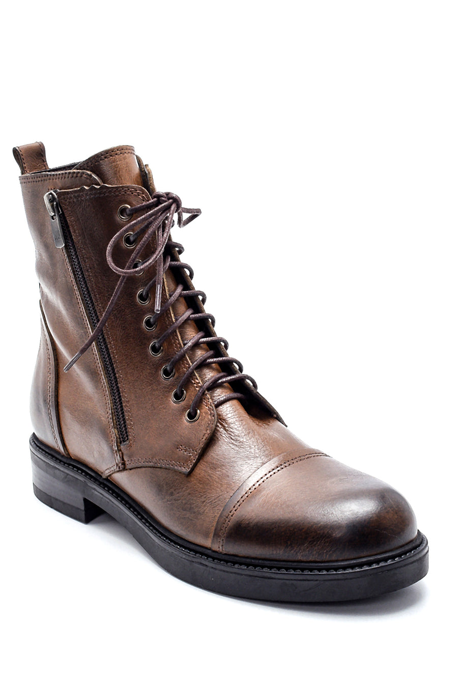 Women's Leather Zipper Detailed Boots