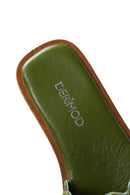Women's Green Leather Braided Slippers | Derimod