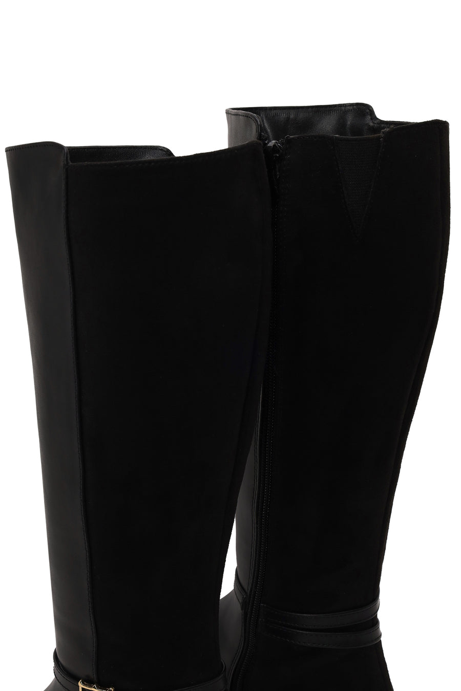 Woman Black Zip Closure Buckle Detailed Boots