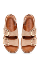 Women's Powder Leather Buckle Comfort Sandals | Derimod