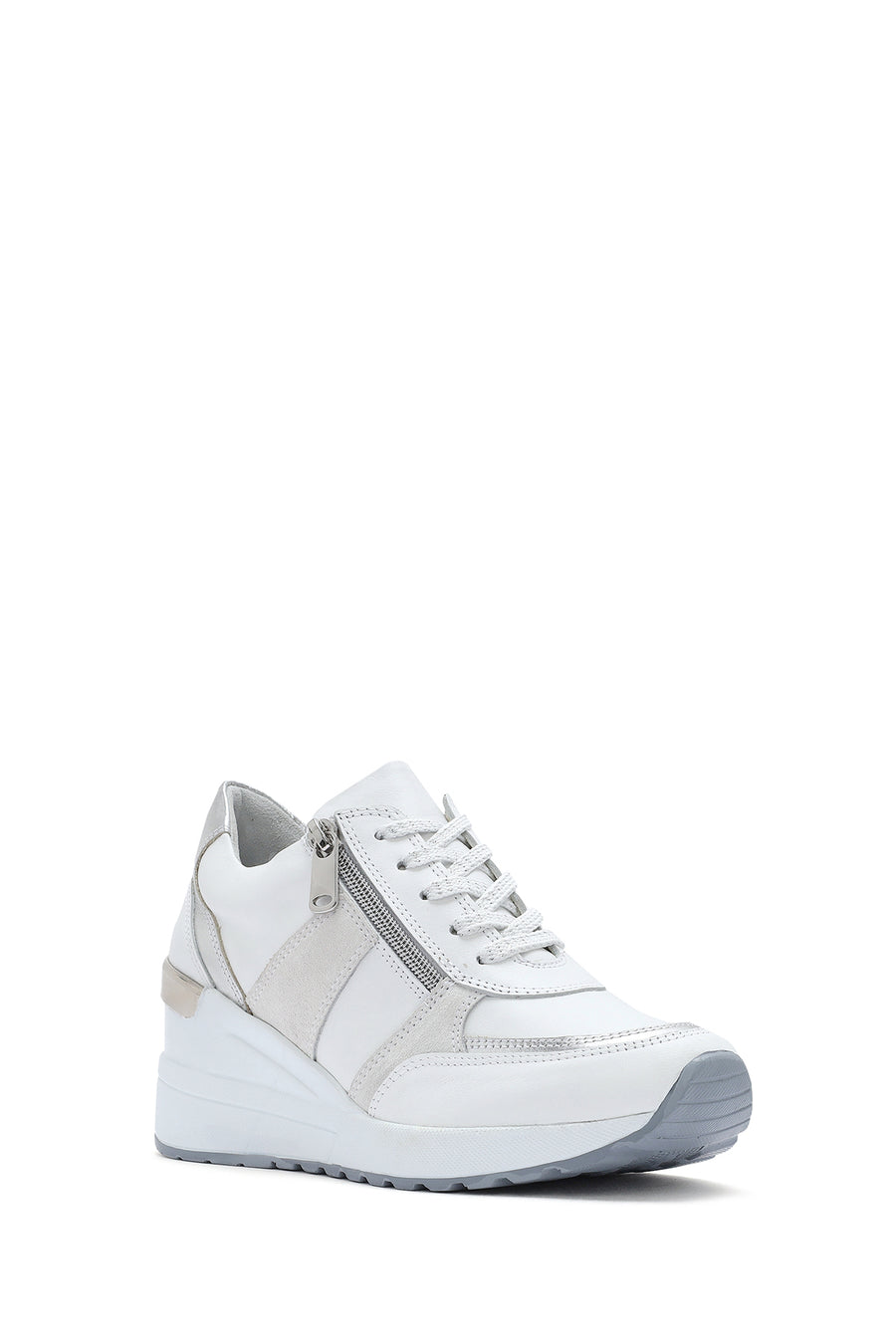 Kadın Beyaz Dolgu Topuklu Yandan Fermuarlı Deri Sneaker