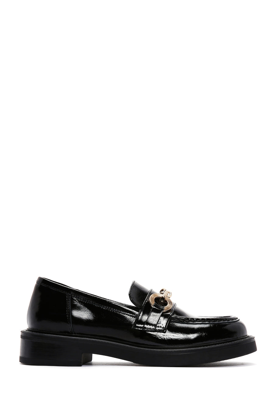 Women's Black Chain Detailed Leather Masculine Loafer 24WFD180616 | Derimod