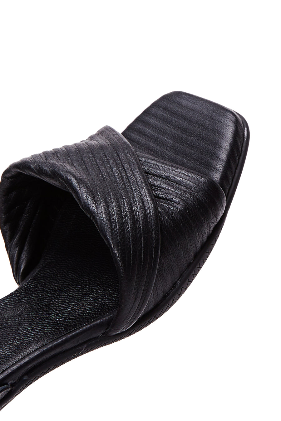 Women's Black Leather Low Heel Sandals