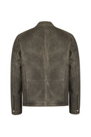 Dexter Male Gray Mandarin Collar Leather Jacket | Derimod
