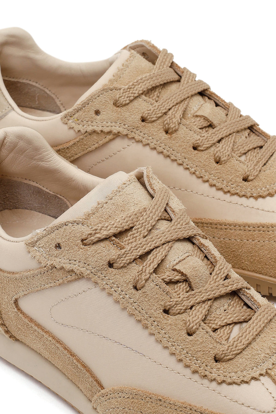 Woman Beige Lace-up Suede Leather Sneaker