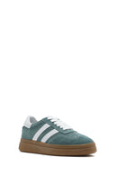 Women's Green Lace-Up Chunky Sole Suede Leather Sneakers | Derimod